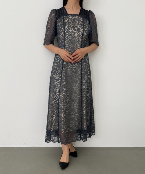 スクエアネックレースフレアドレス（ドレス）｜Dorry Doll（ドリー