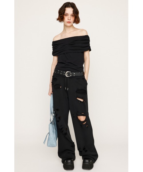 SLY（スライ）の「DAMAGE SW PT ダメージ スウェットパンツ（スウェットパンツ・レディース・ブラック/杢グレー・FREE）」の3枚目の写真