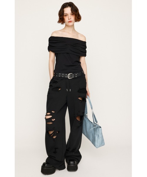 SLY（スライ）の「DAMAGE SW PT ダメージ スウェットパンツ（スウェットパンツ・レディース・ブラック/杢グレー・FREE）」の4枚目の写真