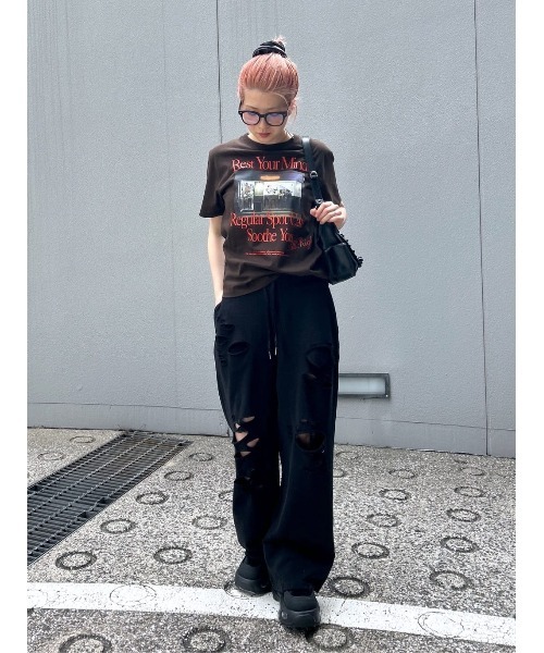 SLY（スライ）の「DAMAGE SW PT ダメージ スウェットパンツ（スウェットパンツ・レディース・ブラック/杢グレー・FREE）」の15枚目の写真