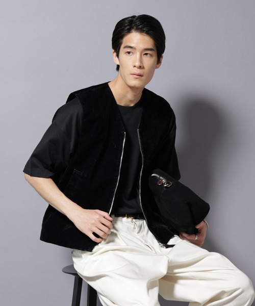 NANO universe（ナノユニバース）の「フロッキーデニム  ZIPベスト（ベスト・メンズ・ブラック/ブラウン・M/L）」の2枚目の写真