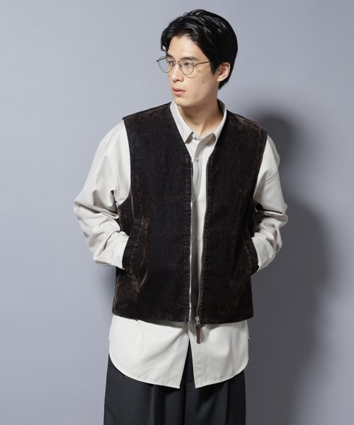 NANO universe（ナノユニバース）の「フロッキーデニム  ZIPベスト（ベスト・メンズ・ブラック/ブラウン・M/L）」の3枚目の写真