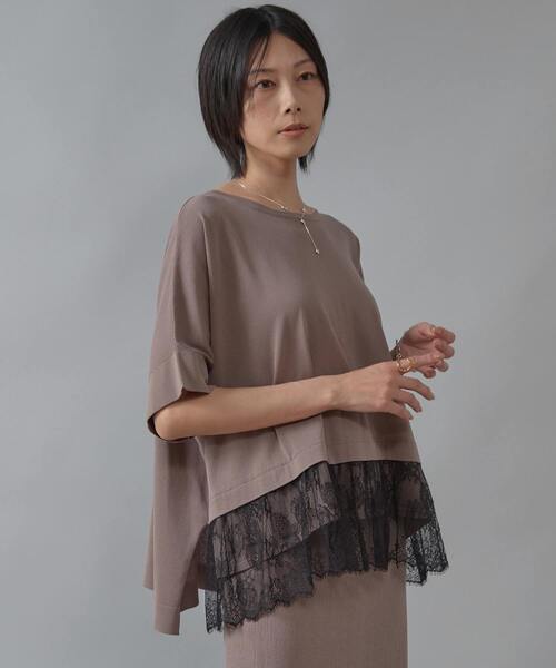 Liesse(リエス)の「レースコンビワイドニット(ニット/セーター・レディース・ライトベージュ/グレイッシュベージュ/ブラック・FREE)」の1枚目の写真