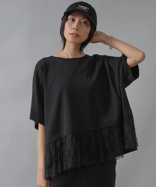 Liesse(リエス)の「レースコンビワイドニット(ニット/セーター・レディース・ライトベージュ/グレイッシュベージュ/ブラック・FREE)」の2枚目の写真