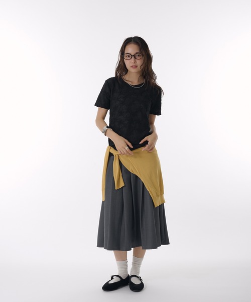 MUHET(ミュエータ)の「lace jacquard t-shirt / レースジャガードTシャツ(Tシャツ/カットソー・レディース・ブラウン/ブラック・FREE)」の14枚目の写真