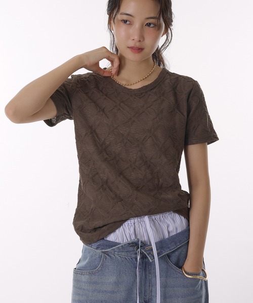 MUHET(ミュエータ)の「lace jacquard t-shirt / レースジャガードTシャツ(Tシャツ/カットソー・レディース・ブラウン/ブラック・FREE)」の22枚目の写真