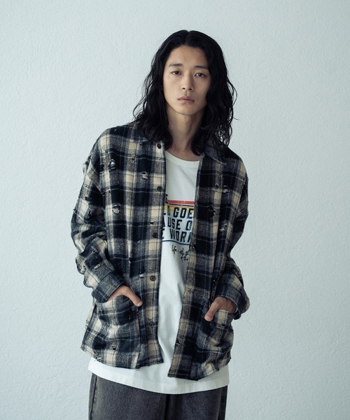 RATTLE TRAP（ラトルトラップ）の「ダメージネルチェックシャツブルゾン（シャツ/ブラウス・メンズ・ブラウン/ブラック/ネイビー・L/M/S）」の11枚目の写真