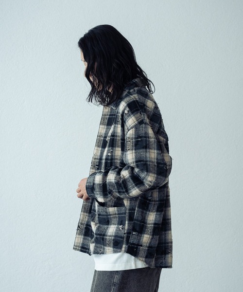 RATTLE TRAP（ラトルトラップ）の「ダメージネルチェックシャツブルゾン（シャツ/ブラウス・メンズ・ブラウン/ブラック/ネイビー・L/M/S）」の12枚目の写真