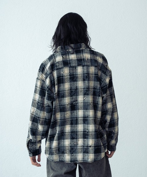 RATTLE TRAP（ラトルトラップ）の「ダメージネルチェックシャツブルゾン（シャツ/ブラウス・メンズ・ブラウン/ブラック/ネイビー・L/M/S）」の13枚目の写真