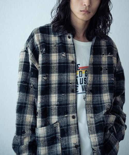 RATTLE TRAP（ラトルトラップ）の「ダメージネルチェックシャツブルゾン（シャツ/ブラウス・メンズ・ブラウン/ブラック/ネイビー・L/M/S）」の16枚目の写真