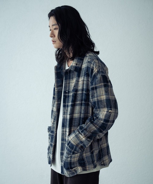 RATTLE TRAP（ラトルトラップ）の「ダメージネルチェックシャツブルゾン（シャツ/ブラウス・メンズ・ブラウン/ブラック/ネイビー・L/M/S）」の8枚目の写真