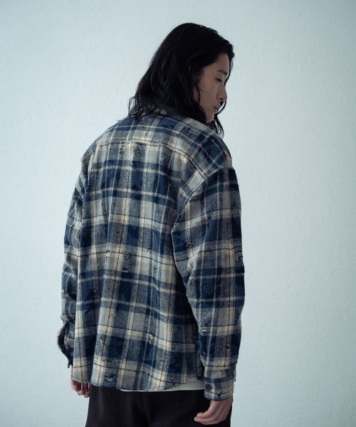 RATTLE TRAP（ラトルトラップ）の「ダメージネルチェックシャツブルゾン（シャツ/ブラウス・メンズ・ブラウン/ブラック/ネイビー・L/M/S）」の9枚目の写真