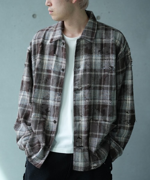RATTLE TRAP（ラトルトラップ）の「ダメージネルチェックシャツブルゾン（シャツ/ブラウス・メンズ・ブラウン/ブラック/ネイビー・L/M/S）」の20枚目の写真