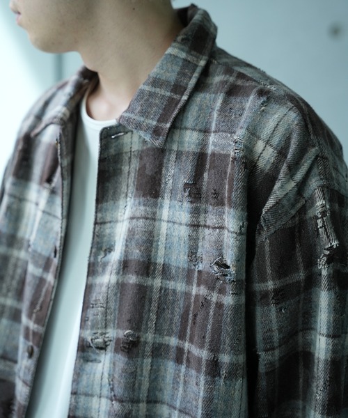 RATTLE TRAP（ラトルトラップ）の「ダメージネルチェックシャツブルゾン（シャツ/ブラウス・メンズ・ブラウン/ブラック/ネイビー・L/M/S）」の22枚目の写真