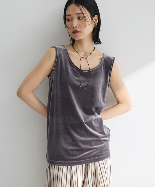 Green　Parks（グリーンパークス）の「2Wayベロアタンクトップ（タンクトップ・レディース・ダークグレー/ブラウン/ホワイト系その他2・FREE）」の4枚目の写真