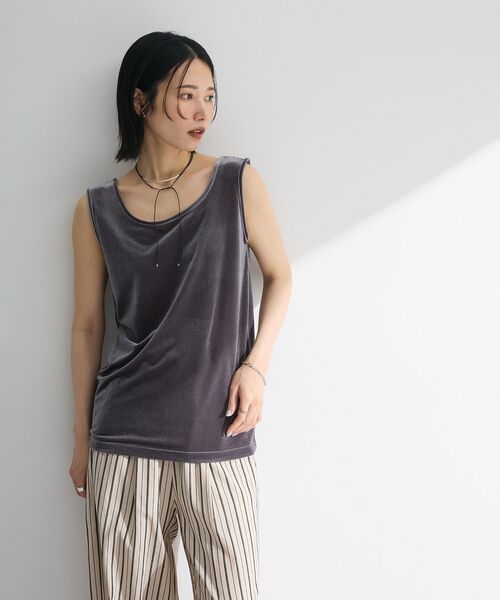 Green　Parks（グリーンパークス）の「2Wayベロアタンクトップ（タンクトップ・レディース・ダークグレー/ブラウン/ホワイト系その他2・FREE）」の7枚目の写真