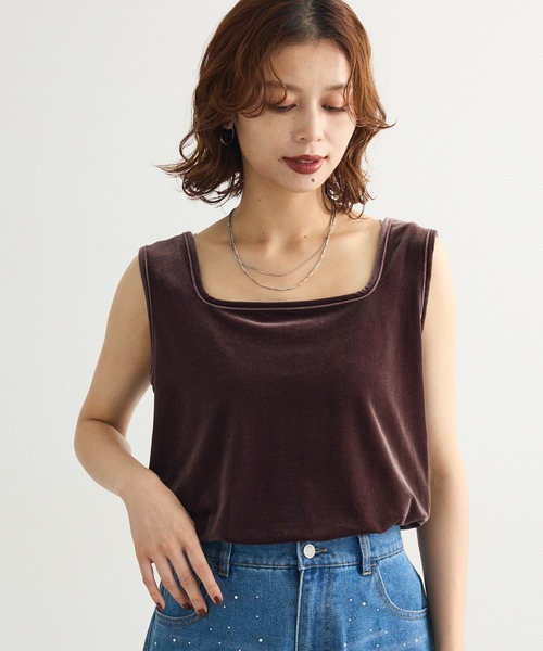 Green　Parks（グリーンパークス）の「2Wayベロアタンクトップ（タンクトップ・レディース・ダークグレー/ブラウン/ホワイト系その他2・FREE）」の3枚目の写真