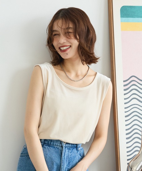 Green　Parks（グリーンパークス）の「2Wayベロアタンクトップ（タンクトップ・レディース・ダークグレー/ブラウン/ホワイト系その他2・FREE）」の2枚目の写真