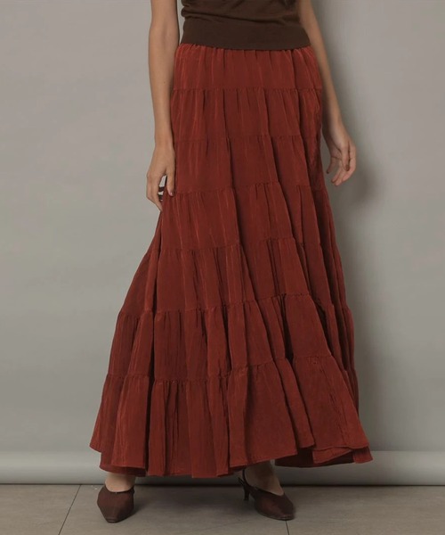 CADUNE（カデュネ）の「ティアードスカート（スカート・レディース・ブラウン/ピンク/レンガ/ホワイト・34/36/38）」の4枚目の写真