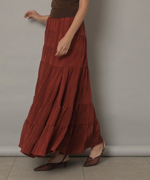 CADUNE（カデュネ）の「ティアードスカート（スカート・レディース・ブラウン/ピンク/レンガ/ホワイト・34/36/38）」の17枚目の写真