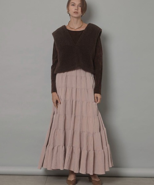 CADUNE（カデュネ）の「ティアードスカート（スカート・レディース・ブラウン/ピンク/レンガ/ホワイト・34/36/38）」の19枚目の写真