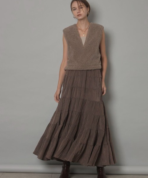 CADUNE（カデュネ）の「ティアードスカート（スカート・レディース・ブラウン/ピンク/レンガ/ホワイト・34/36/38）」の21枚目の写真