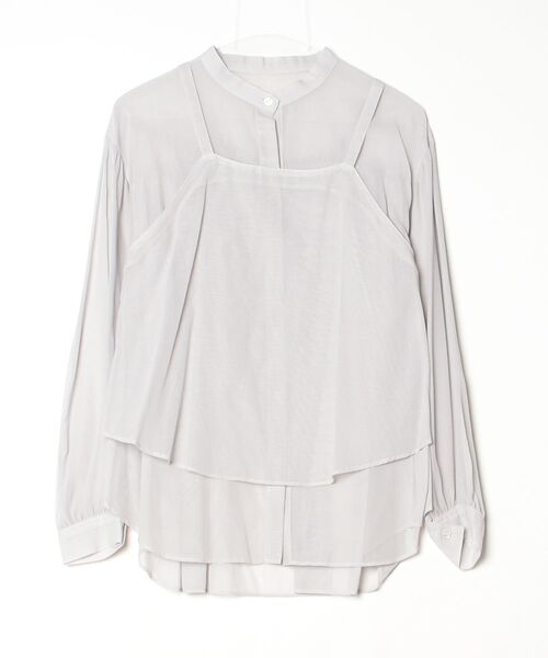 Gabardine K.T(ギャバジンケーティー)の「【ツインセット】コットン和紙シアー平織り シアージレ×ブラウス(シャツ/ブラウス・レディース・オフホワイト/ライトグレー・9号/7号)」の2枚目の写真