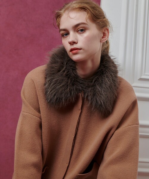 LOULOU WILLOUGHBY】ファー衿ニットショートコート（ダッフル