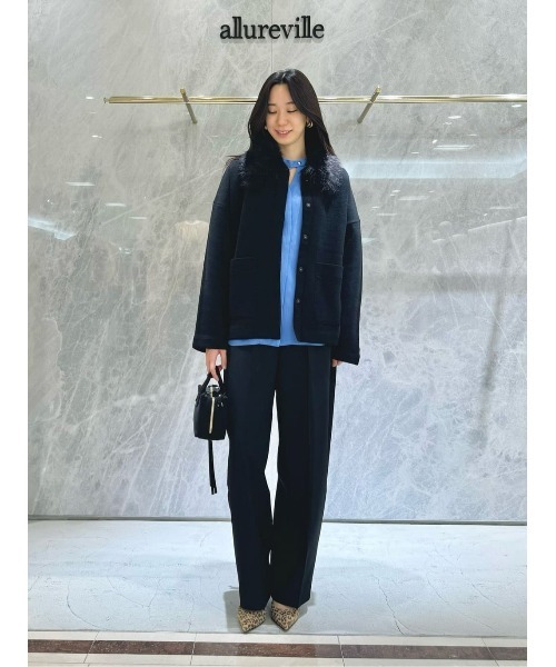 LOULOU WILLOUGHBY(ルルウィルビー)の「【LOULOU WILLOUGHBY】ファー衿ニットショートコート(ステンカラーコート・レディース・ブラック/ベージュ・2)」の21枚目の写真