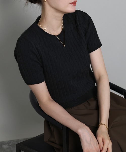 J by blue(ジェイバイブルー)の「カシミヤ混ケーブルニット(ニット/セーター・レディース・ベージュ/チャコールグレー/ブラック・MEDIUM)」の21枚目の写真
