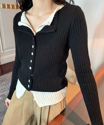 フェイクレイヤード 配色 リブ ニットプルオーバー
