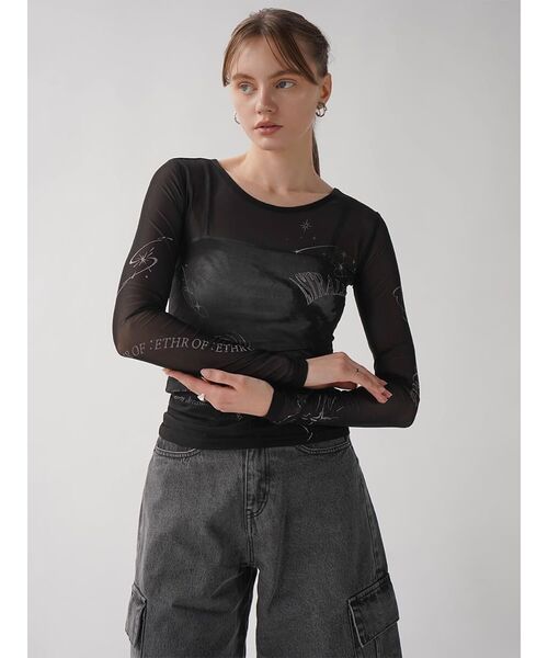 :ETHROF（イーサオブ）の「TATTO PRINT SHEER TOPS（Tシャツ/カットソー・レディース・ブラック/ベージュ・MEDIUM）」の4枚目の写真