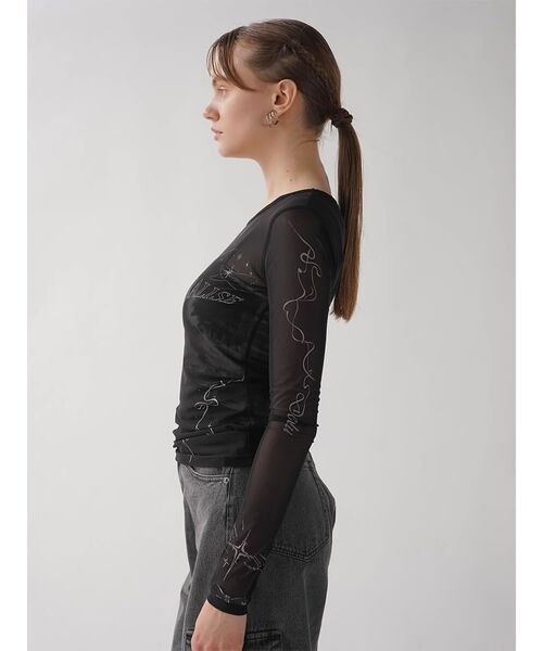 :ETHROF（イーサオブ）の「TATTO PRINT SHEER TOPS（Tシャツ/カットソー・レディース・ブラック/ベージュ・MEDIUM）」の14枚目の写真