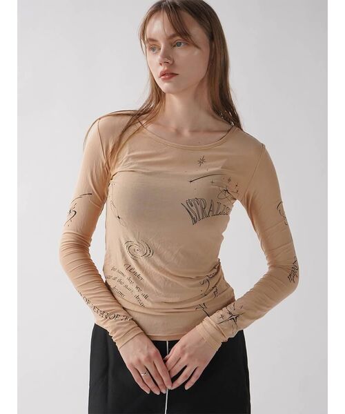 :ETHROF（イーサオブ）の「TATTO PRINT SHEER TOPS（Tシャツ/カットソー・レディース・ブラック/ベージュ・MEDIUM）」の2枚目の写真