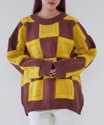 【 cunii 】 checkered cube knit top