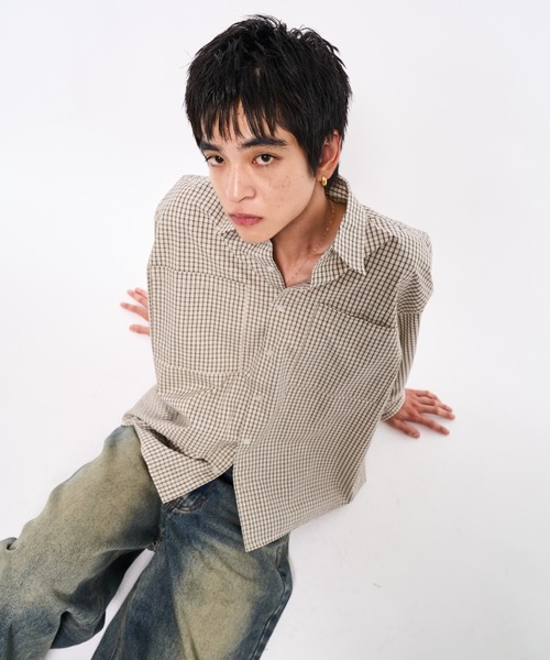 Elanque（エランク）の「plaid shirts/プレイドシャツ（シャツ/ブラウス・メンズ・ブラック/アイボリー・SMALL/MEDIUM/LARGE）」の2枚目の写真