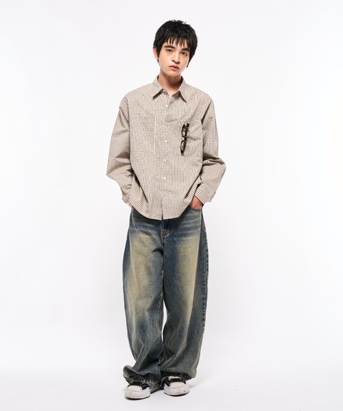 Elanque（エランク）の「plaid shirts/プレイドシャツ（シャツ/ブラウス・メンズ・ブラック/アイボリー・SMALL/MEDIUM/LARGE）」の8枚目の写真