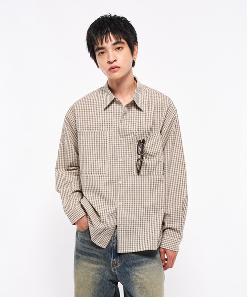 Elanque（エランク）の「plaid shirts/プレイドシャツ（シャツ/ブラウス・メンズ・ブラック/アイボリー・SMALL/MEDIUM/LARGE）」の5枚目の写真