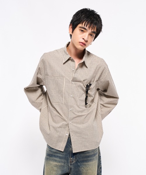 Elanque（エランク）の「plaid shirts/プレイドシャツ（シャツ/ブラウス・メンズ・ブラック/アイボリー・SMALL/MEDIUM/LARGE）」の4枚目の写真