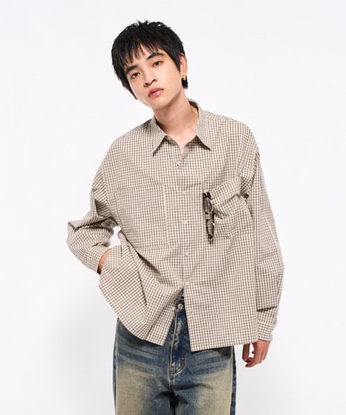 Elanque（エランク）の「plaid shirts/プレイドシャツ（シャツ/ブラウス・メンズ・ブラック/アイボリー・SMALL/MEDIUM/LARGE）」の3枚目の写真
