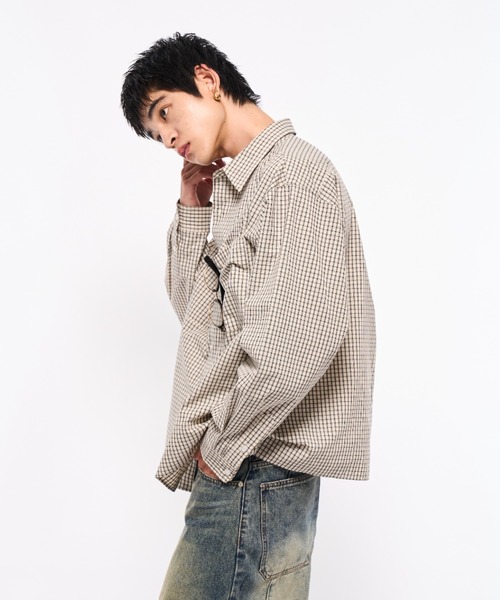 Elanque（エランク）の「plaid shirts/プレイドシャツ（シャツ/ブラウス・メンズ・ブラック/アイボリー・SMALL/MEDIUM/LARGE）」の6枚目の写真