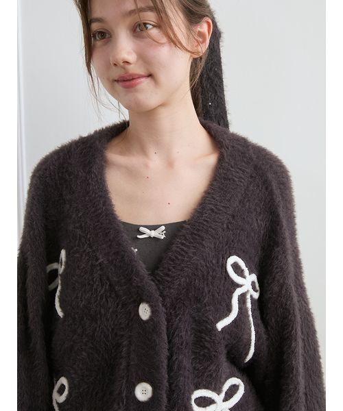 セール】リボンフェザーカーディガン（ルームウェア/パジャマ