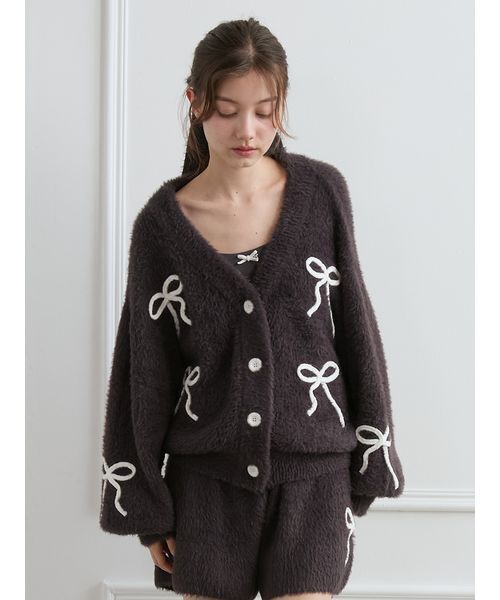 【新品タグ付】gelatopiqueフェザーカーディガン ルームウェア上下セット リボンフェザーカーディガン（ルームウェア/パジャマ）｜gelato pique