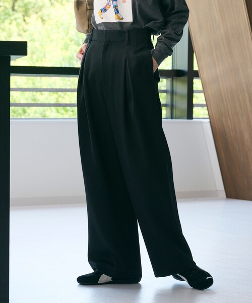 セール】ツイードライク バックゴムワイドパンツ ウォッシャブル