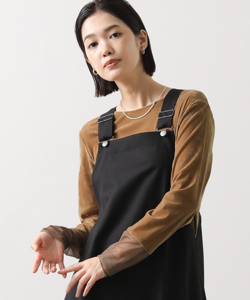 Gready Brilliant(グレディブリリアン)の「ベロア袖チュールボートネックカットソー(Tシャツ/カットソー・レディース・グレー/キャメル/ブラック/アイボリー・FREE)」の4枚目の写真