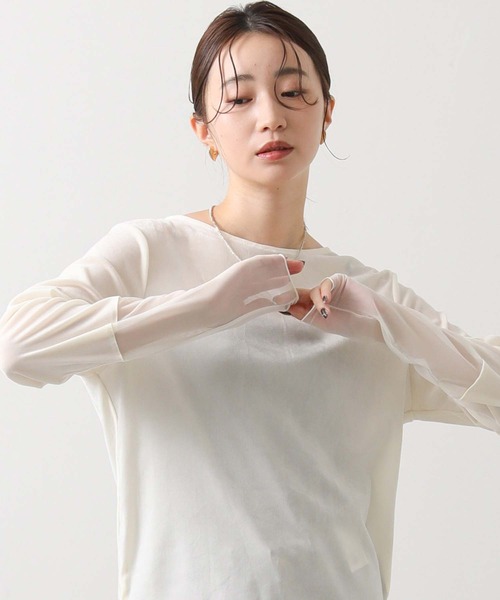 Gready Brilliant(グレディブリリアン)の「ベロア袖チュールボートネックカットソー(Tシャツ/カットソー・レディース・グレー/キャメル/ブラック/アイボリー・FREE)」の1枚目の写真