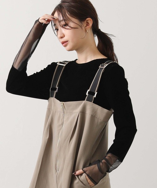 Gready Brilliant(グレディブリリアン)の「ベロア袖チュールボートネックカットソー(Tシャツ/カットソー・レディース・グレー/キャメル/ブラック/アイボリー・FREE)」の2枚目の写真