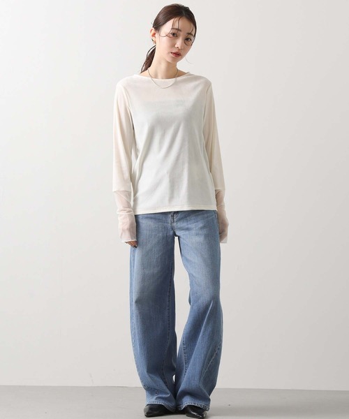 Gready Brilliant(グレディブリリアン)の「ベロア袖チュールボートネックカットソー(Tシャツ/カットソー・レディース・グレー/キャメル/ブラック/アイボリー・FREE)」の5枚目の写真