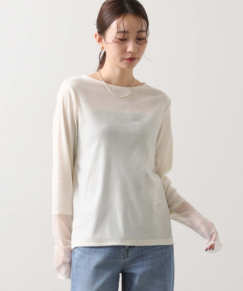 Gready Brilliant(グレディブリリアン)の「ベロア袖チュールボートネックカットソー(Tシャツ/カットソー・レディース・グレー/キャメル/ブラック/アイボリー・FREE)」の9枚目の写真