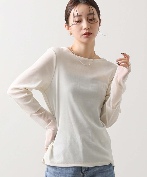 Gready Brilliant(グレディブリリアン)の「ベロア袖チュールボートネックカットソー(Tシャツ/カットソー・レディース・グレー/キャメル/ブラック/アイボリー・FREE)」の12枚目の写真